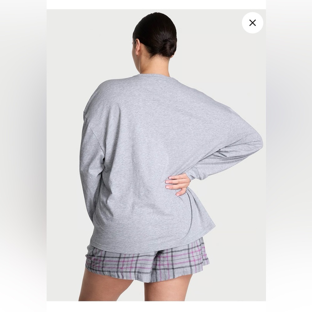 Victoria's Secret Flannel Tee-Jama Set Gray and Pink. NWT. - Picture 2 of 6